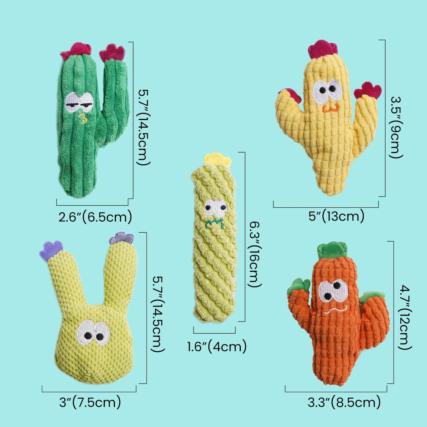 5 Pack Cactus Catnip Toys, 100% Pure Organic Catnip Filled Toys for Indoor Cats, Interactive Plush Chew Fun Without Cotton, Teething Soft Pet Toys for Kittens Kitty