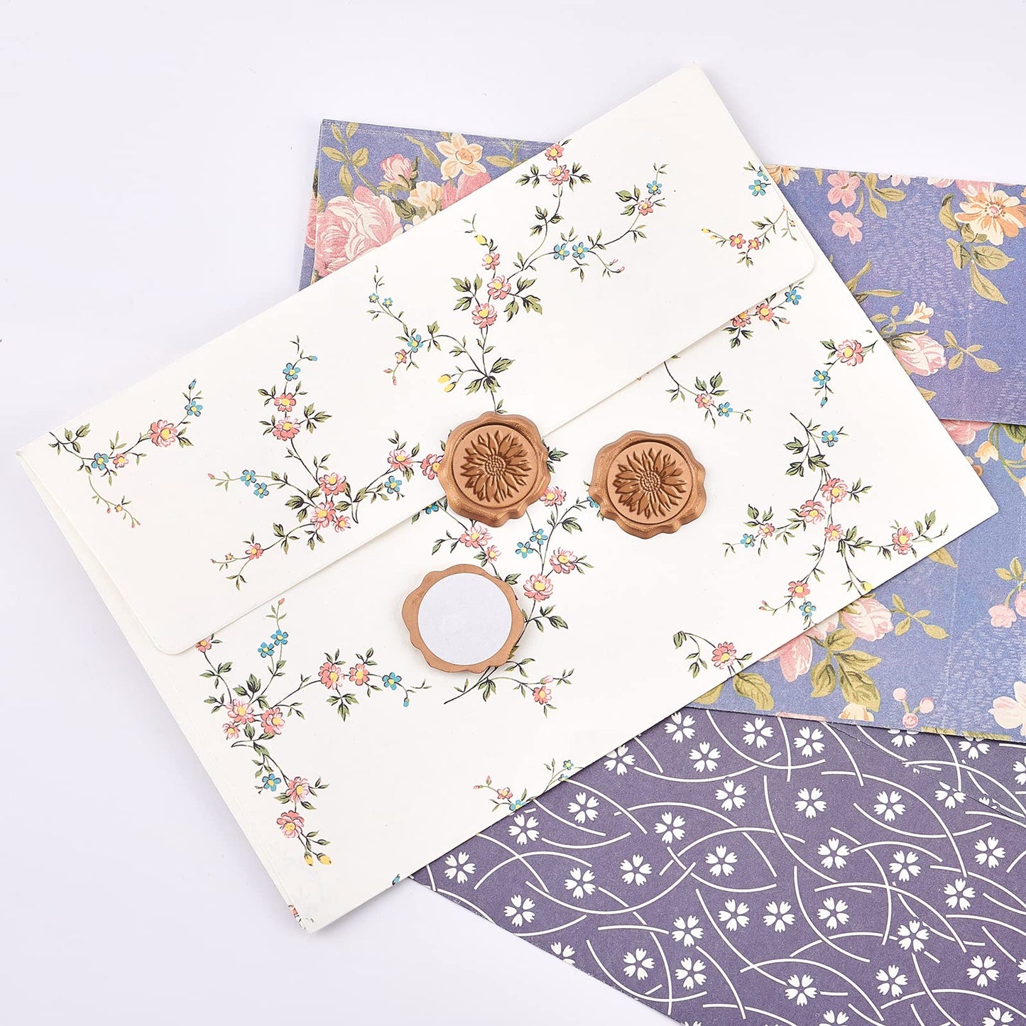CRASPIRE Sunflower Adhesive Wax Seal Stickers, 50Pcs, Self-Adhesive, Waterproof, for Craft, Wedding Invitation Decoration