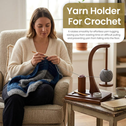 Yarn Holder for Crocheting and Knitting, High Strength Rotating Magnet, Wooden Crochet Yarn Spinner, Mobile Holder & Crochet Accessories Storage, Yarn Ball Holder Gift for Women Wife Grandma Mother