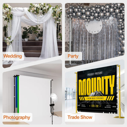 GLOSHOOTING Heavy Duty Backdrop Stand 8.9x10ft, Double Crossbar Pipe and Drape Backdrop Stand Kit, Adjustable Metal Frame, Background Stand for Wedding Photography Birthday Party Decorations