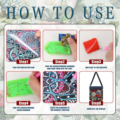 5D DIY Diamond Art Painting Crossbody Bag for Women, Shoulder Bag with Zipper Adjustable Shoulder Strap for Shopping-#10-Flower