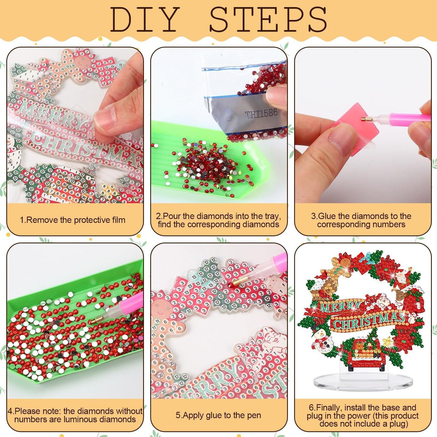 YooNotee 12 Sets Interchangeable Seasonal Diamond Art Tabletop Decorations Holiday Diamond Art Painting Kit with 12 Acrylic Base for Table Tiered Tray Decor Craft Graduation Centerpiece (Wreath)