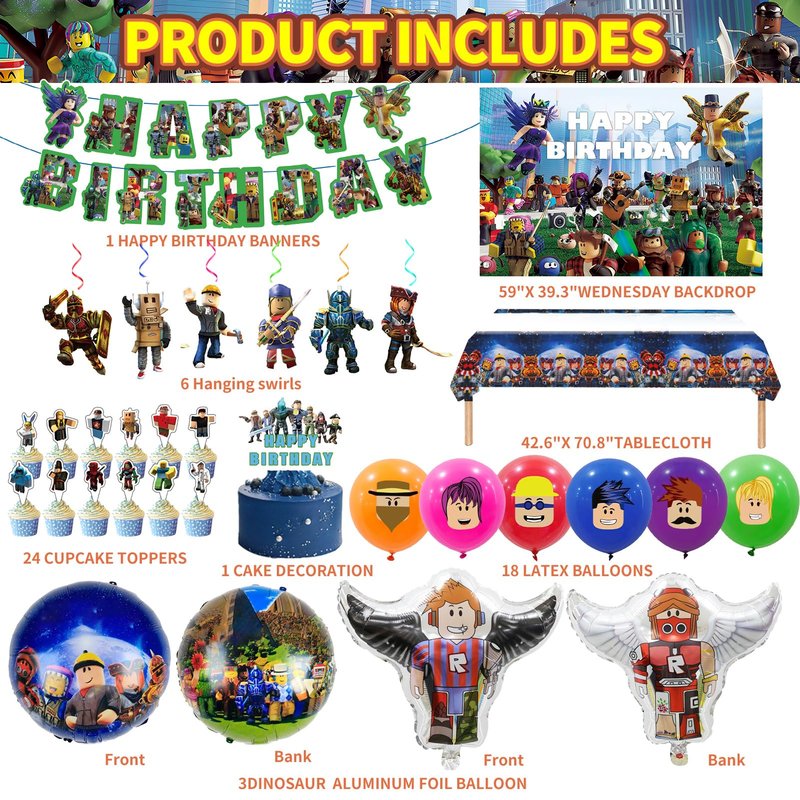Birthday Party Decorations - Theme Children's Party Supplies Included Happy Birthday Banner, Backdrop, Hanging Swirls, Tablecloth, Cupcake Cake Toppers, Latex Balloons and Foil Balloons