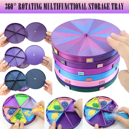 Diamond Painting Tray with Lid, 360° Rotation Diamond Art Storage Trays Kits for Adults, Bead Sorting Trays, Rhinestone Tray Organizer Accessories and Tools for 5D Diamonds DIY Crafts (Blue)