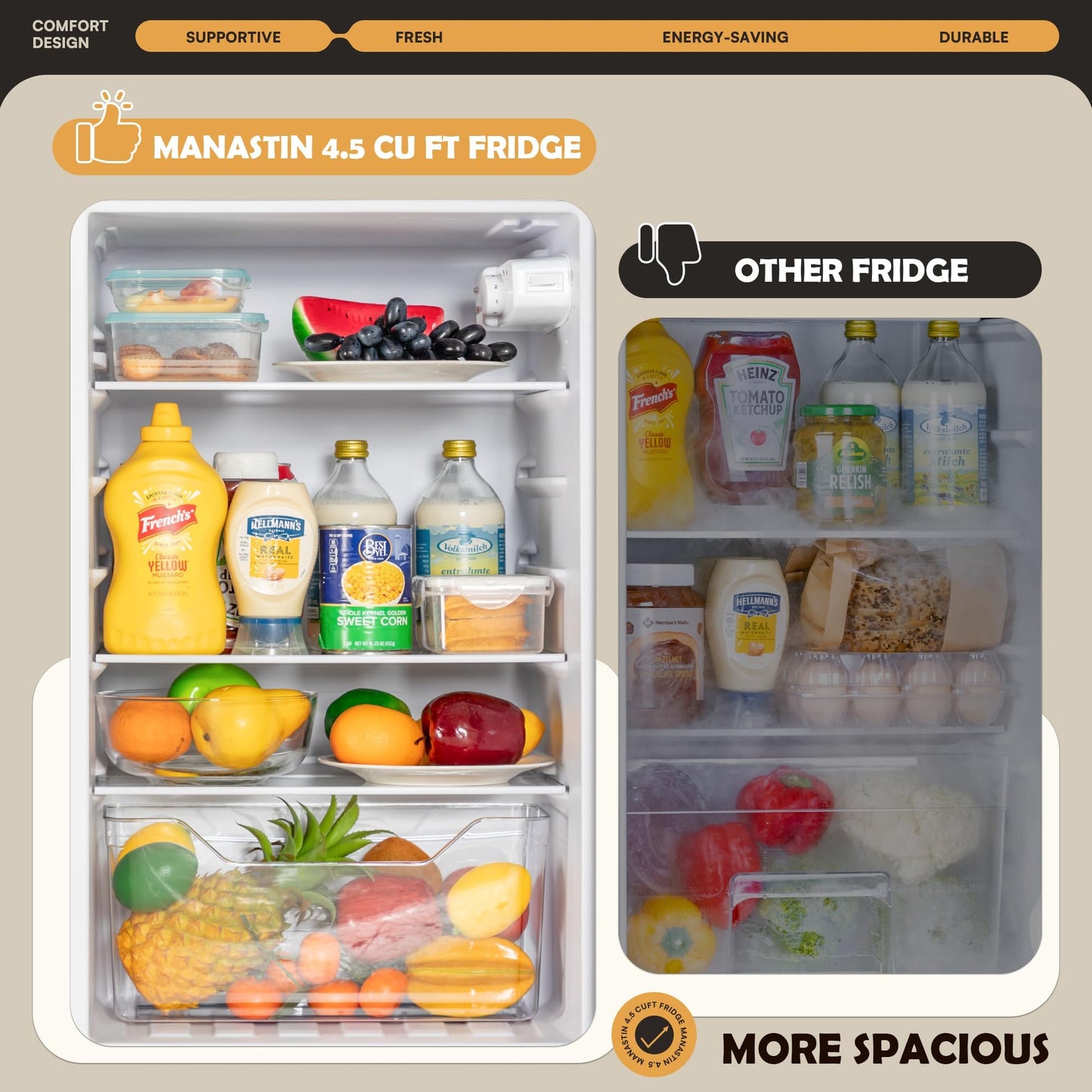 Manastin 4.5 Cu.Ft Mini Fridge with Freezer, Small Fridge with 2 Doors for Office, Kitchen, Dorm and Bedroom, Mini Refrigerator with Adjustable Shelves (Silver)