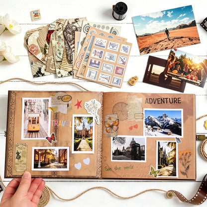 Our Adventure Book 8.9 x 7.9 Inch 80 Pages Scrapbook Photo Album with Scrapbooking Supplies, 3D Retro Embossed Letter Leather Hard Cover Movie Up Travel Journal Memory Book For Couples，Christmas gifts