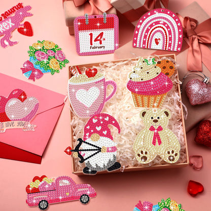 Jetec 20 Pcs Valentine's Day Diamond Painting Keychain Kits 5D DIY Diamond Art Keychain Ornaments Romantic Art Key Ring Pendant Crafts Accessories for Valentine Party Decor Gifts