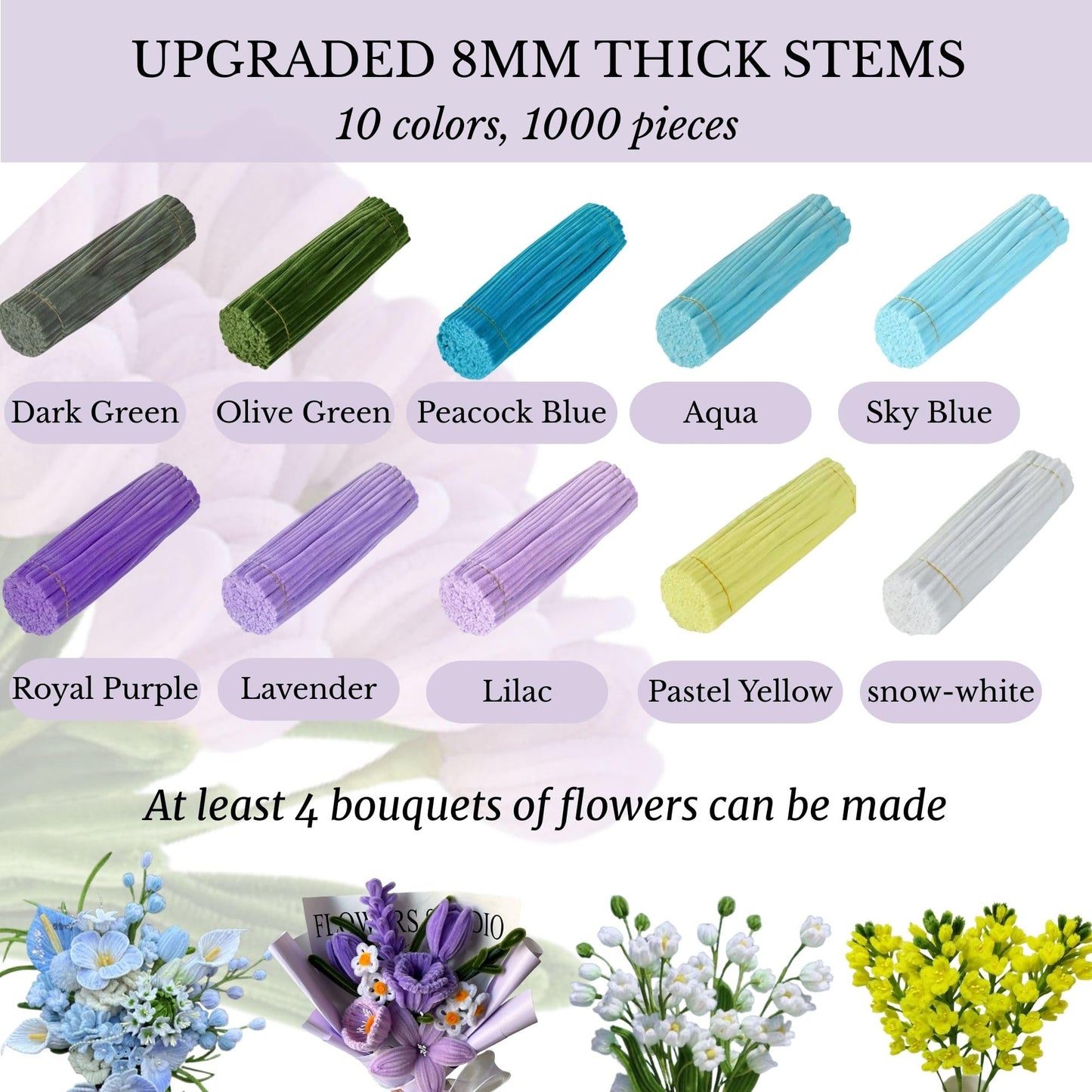 Rochoseng Pipe Cleaner Flower Kit 1000 PCS DIY Bouquet Craft Set Chenille Stems Flower Making Kit with Tools and Tutorials for Beginners and Craft Lovers