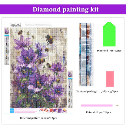 BWFY 12 Pack Diamond Art Kits for Adults,5D Diamond Painting Kits for Adults,Flower Series Paint with Numbers Diamonds for Home Wall Decor Festival Gift, 12x16 Inch