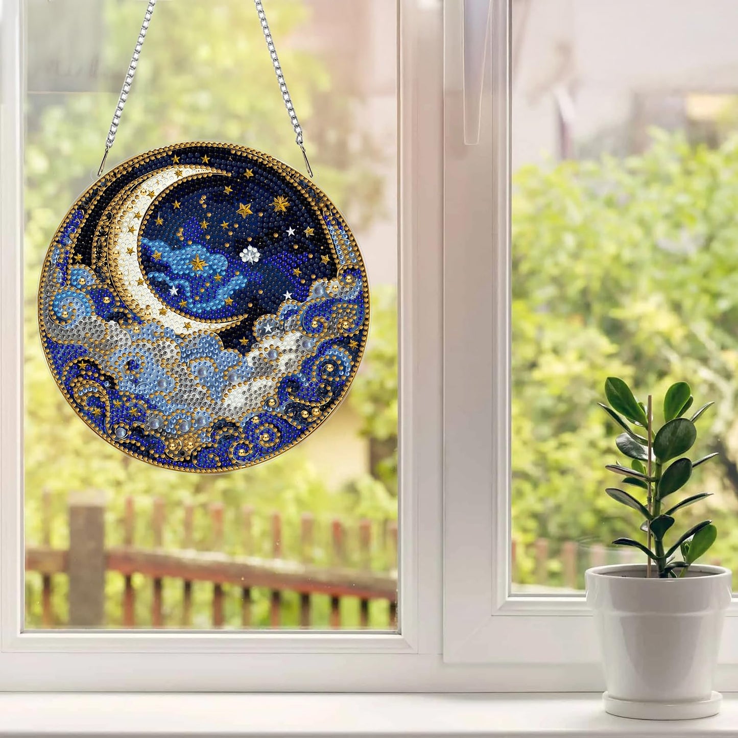 MAXBYE Moon Diamond Art Kits for Adults Hanging Ornament, DIY Special Crystal Diamond Painting kit, Double Sided Painting Kits for Beginners Gift Wall Home Decoration 8×8 Inch
