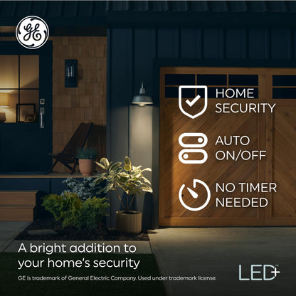 GE LED+ A19 Dusk to Dawn LED Light Bulbs, Automatic On/Off Outdoor Security Light, Soft White (2 Pack)