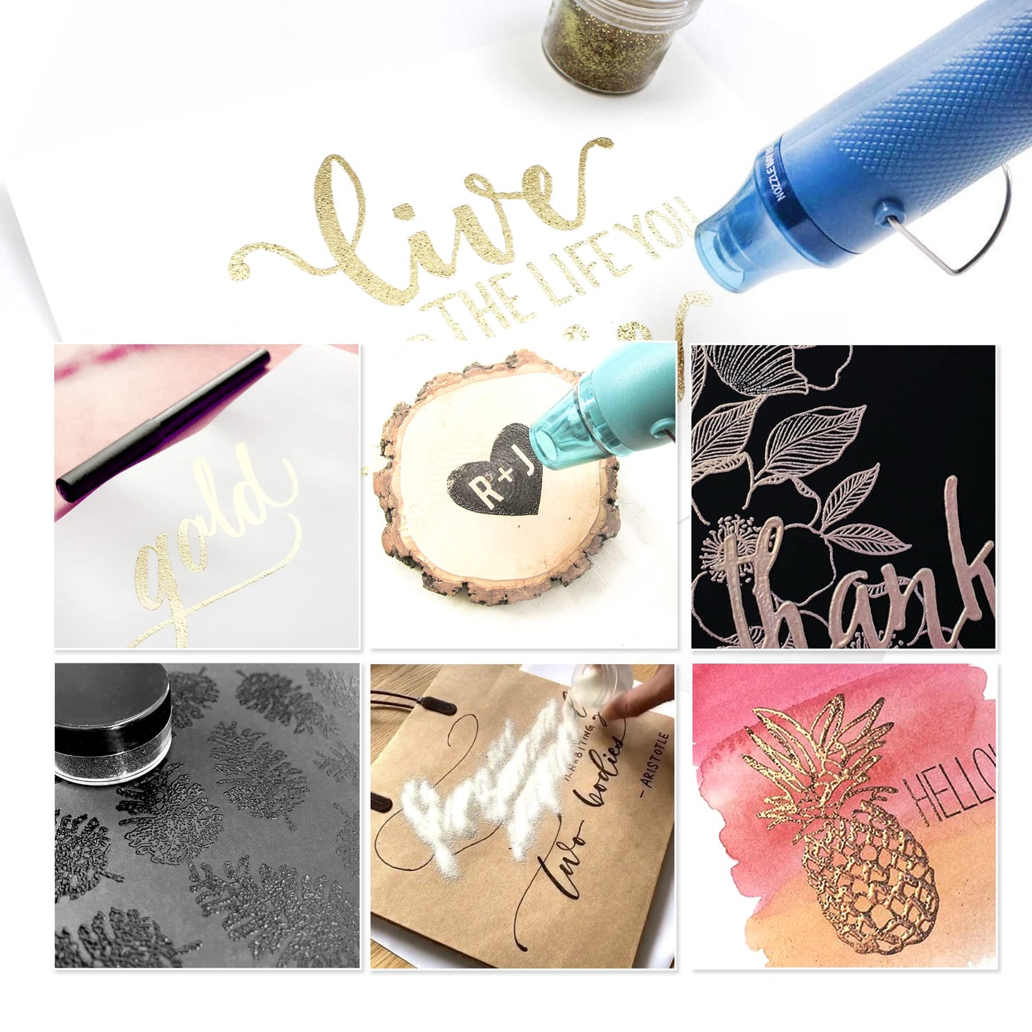 Embossing Kit with Heat Tool Bundle, Embossing Powders, Complete Embossing Starter Kit, Clear Embossing Pen, Embossing Ink Pad, 8X 10ml Embossing Powders for Crafts