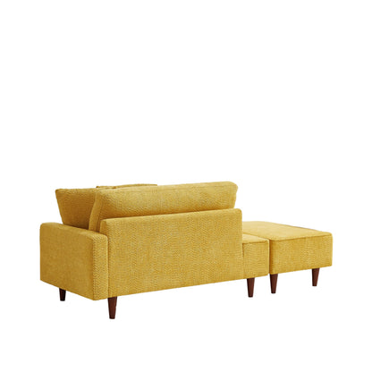 KEIKI 72" Upholstered Chaise Lounge Chair Indoor, Right-Hand Facing Long Chaise with Ottoman, Reading Lounge Chair for Small Space Bedroom or Living Room, Yellow