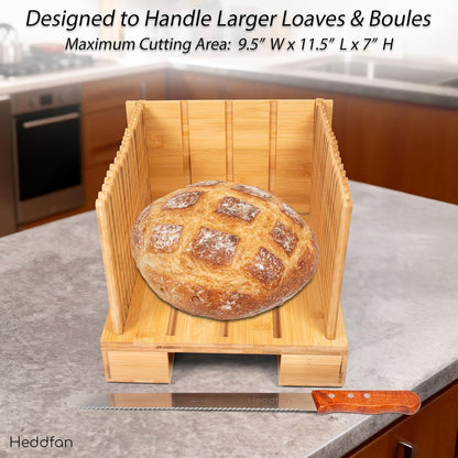 HEDDFAN 12 Bamboo Bread Slicer For Homemade Bread - Built-In Knife Slot, Crumb Catcher & Storage Compartment