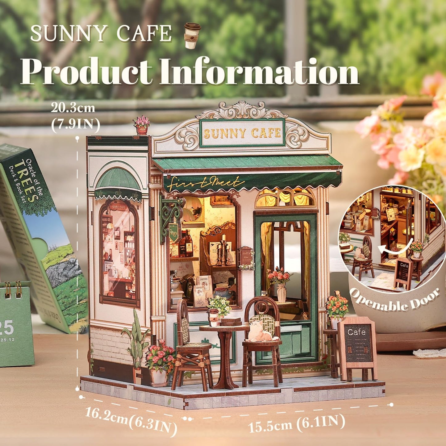 Fsolis Book Nook Kit - 3D Wooden Puzzles for Adults DIY Miniature Coffee House Booknook Gifts for Women Puzzle Lovers (Sunny Cafe)