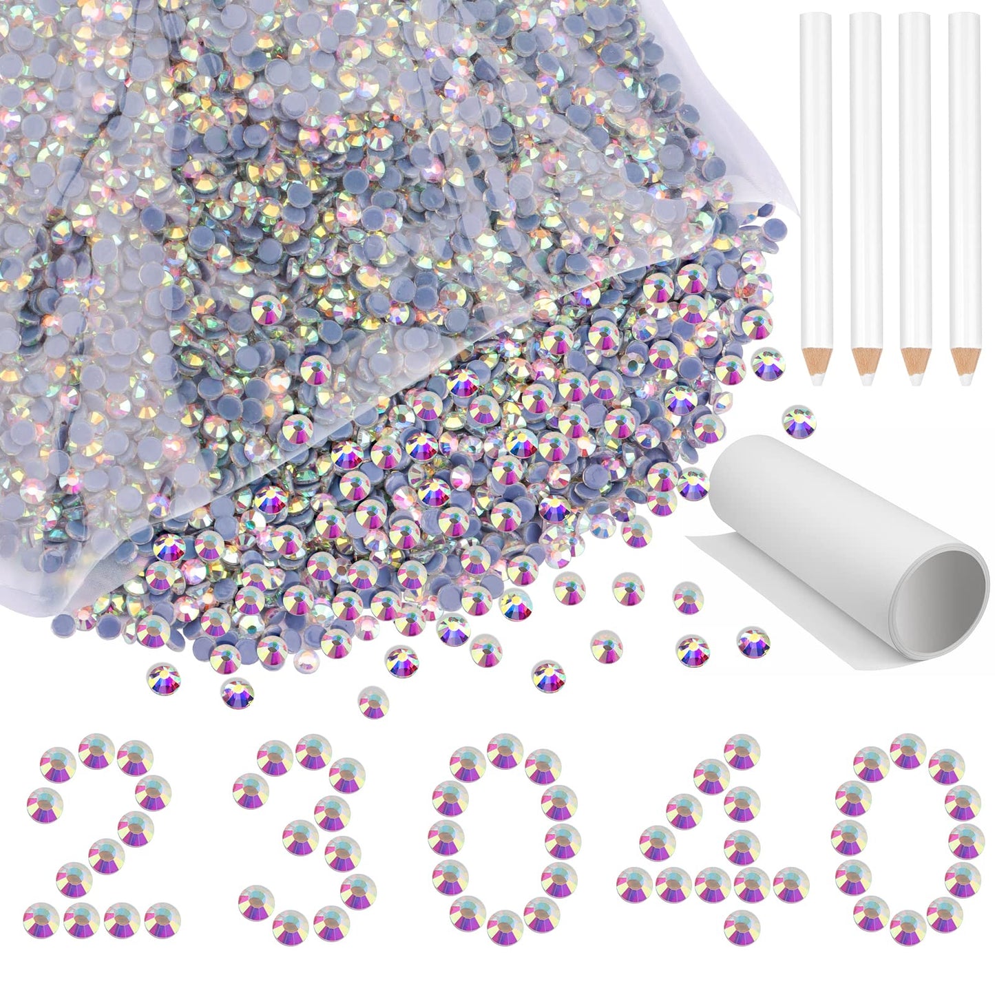 Kalolary 23040 Pieces Hotfix Crystal AB Flatback Rhinestones Bulk for Crafts, Clothes, Nail Art with Rhinestone Transfer Paper and Picking Pen, SS10