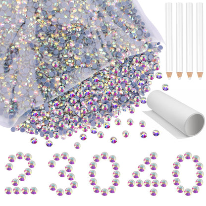 Kalolary 23040 Pieces Hotfix Crystal AB Flatback Rhinestones Bulk for Crafts, Clothes, Nail Art with Rhinestone Transfer Paper and Picking Pen, SS10