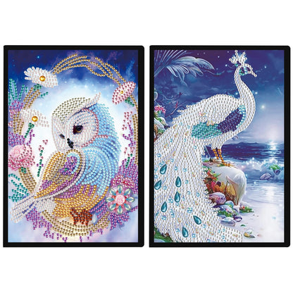 DCIDBEI 2 Pack 5D Diamond Painting Notebooks A5 Blank Owl Peacock Diamond Art Painting Crystal Cross Stitch Special Shaped Arts and Crafts Journal Diamond Kits Writing Sketchbook Journal Diary Books