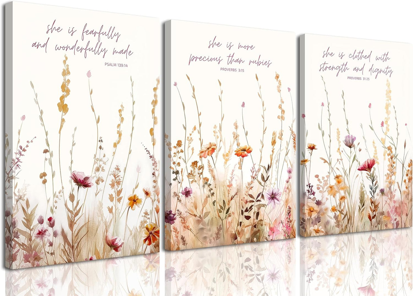 3Pcs MALEDO Christian Nursery Canvas Wall Art Bible Verse Floral Pictures Wall Decor Boho Wildflower Nursery Posters