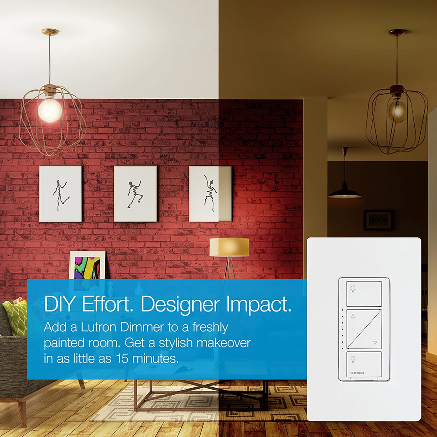 Lutron Caseta Original Smart Dimmer Switch With Wallplate (Lutron Smart Hub Required), for LED Lights, 150 Watt, Single-Pole/3-Way, No Neutral Required, PDW-6WCL-WH-A, White
