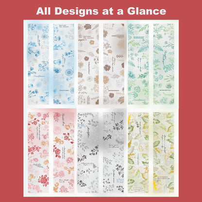 Moriquill Botanical Impressions PET Tape Set – 6 Floral & Leaf Designs, Transparent Adhesive Craft Tape for Scrapbooking, Junk Journal, Card Making & DIY Decoration