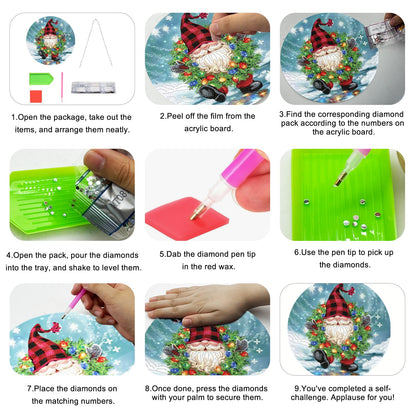 Christmas DIY Acrylic Double Sided Diamond Art Suncatchers Wall Sign Window Gnome Wreath Pendant Ornaments Decorations for Adults