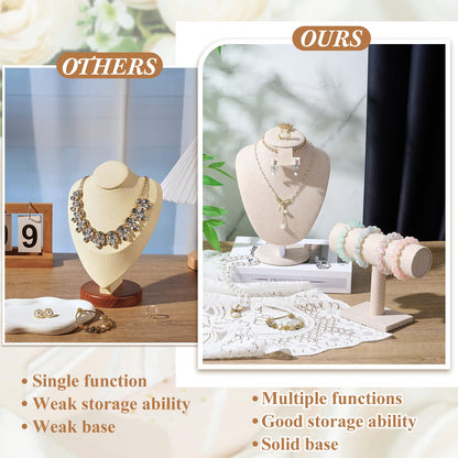 RattanView 2 Pcs Jewelry Display Set Necklace Mannequin Bust T Bar Bracelet Holder for Earring Necklace Ring Display