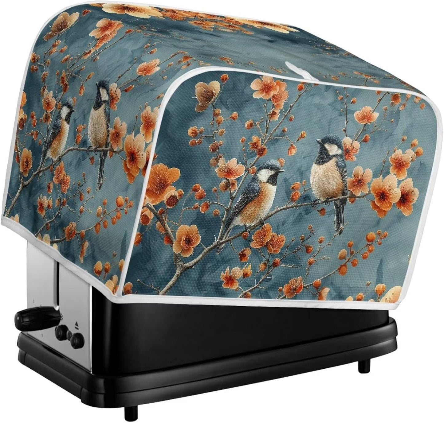 Blue Small Bird Orange Red Flowers Toaster Cover 2 Slice, Universal Size Dustproof Covers with Handle
