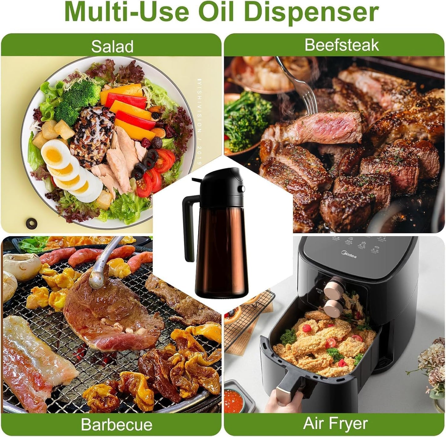 2 1 16oz 470ml OURCABECUE Kitchen Upgraded Made Oil Sprayer for Cooking, Dark Brown in Spray and Pour Mist Olive Oil