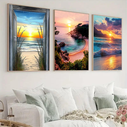 6 Pack Diamond Painting Kits for Adults Beginner, 5D Beach Diamond Art Sets, DIY Full Round Drill Sunrise Paint with Diamonds Gem Art Multi-pack , Easy Adults Dot Gem Art for Wall Decor 12 x 16 Inch