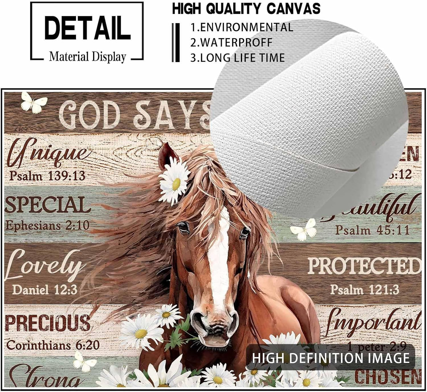 Motivational Horse Decor Wall Art, Farmhouse Daisy Canvas Prints, Framed Modern Artwork for Girls Room, 12"x16"