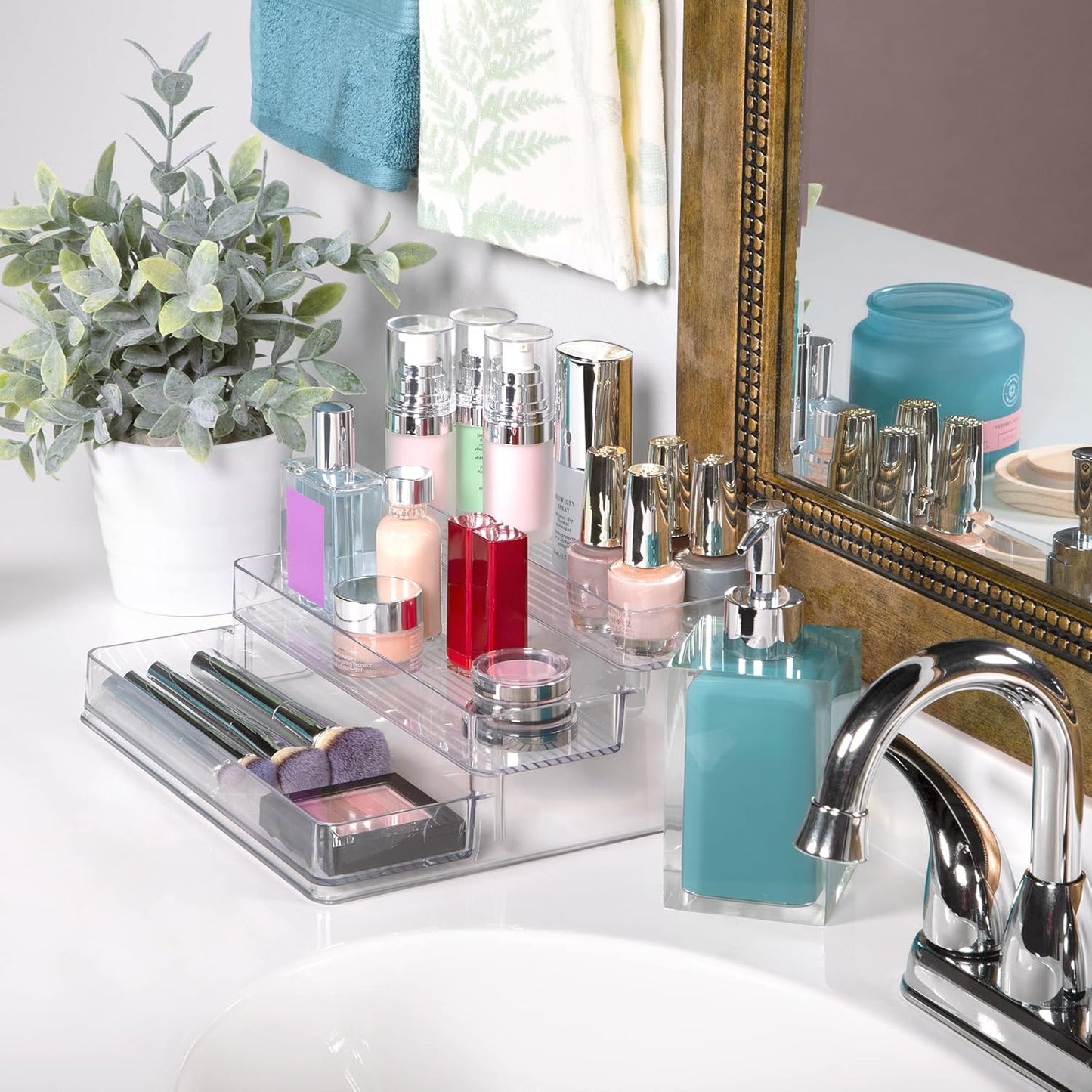 Richards 3 Tier Medicine Cabinet Organizer - Clear Plastic Makeup & Spice Rack for Bathroom Counter, 10" x 4" x 9"