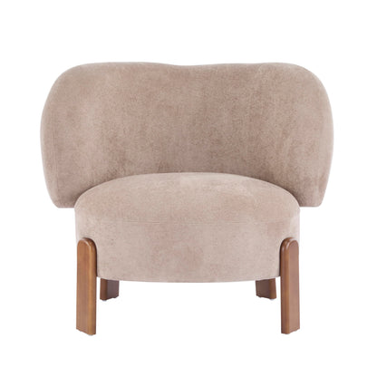 Christopher Knight Home Lily Solid Wood Wingback Accent Chair, Fabric Upholstered Club Chair, Curved Backrest Single Sofa, Comfy Reading Lounge Chair for Living Room, Soft Cushion Seating, Light Brown