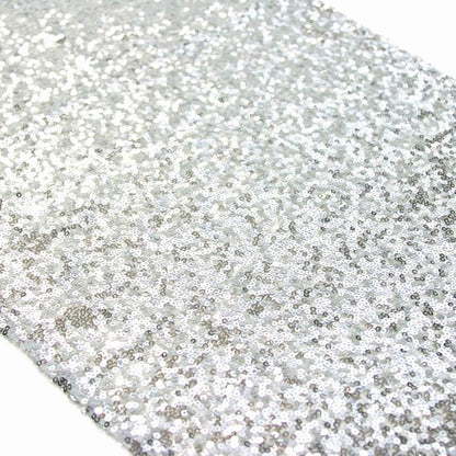 ShinyBeauty Silver Sequin Table Runner 12x108 Inch - Roll-Up Wedding Party Decor, Sparkling Holiday Tablecloth