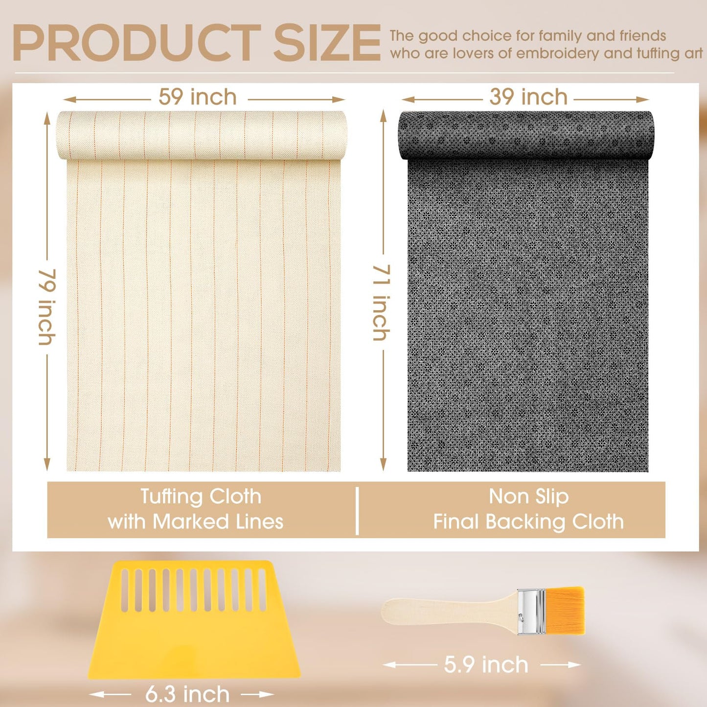 Tudomro 6 Pcs 79'' X 59" Large Tufting Cloth for Rugs and 71'' X 39" Non Slip Final Backing Tuft Fabric Monks Cloth for Tufting Needle DIY Rug Making, Contains Cleaning Brush and Glue Scraper