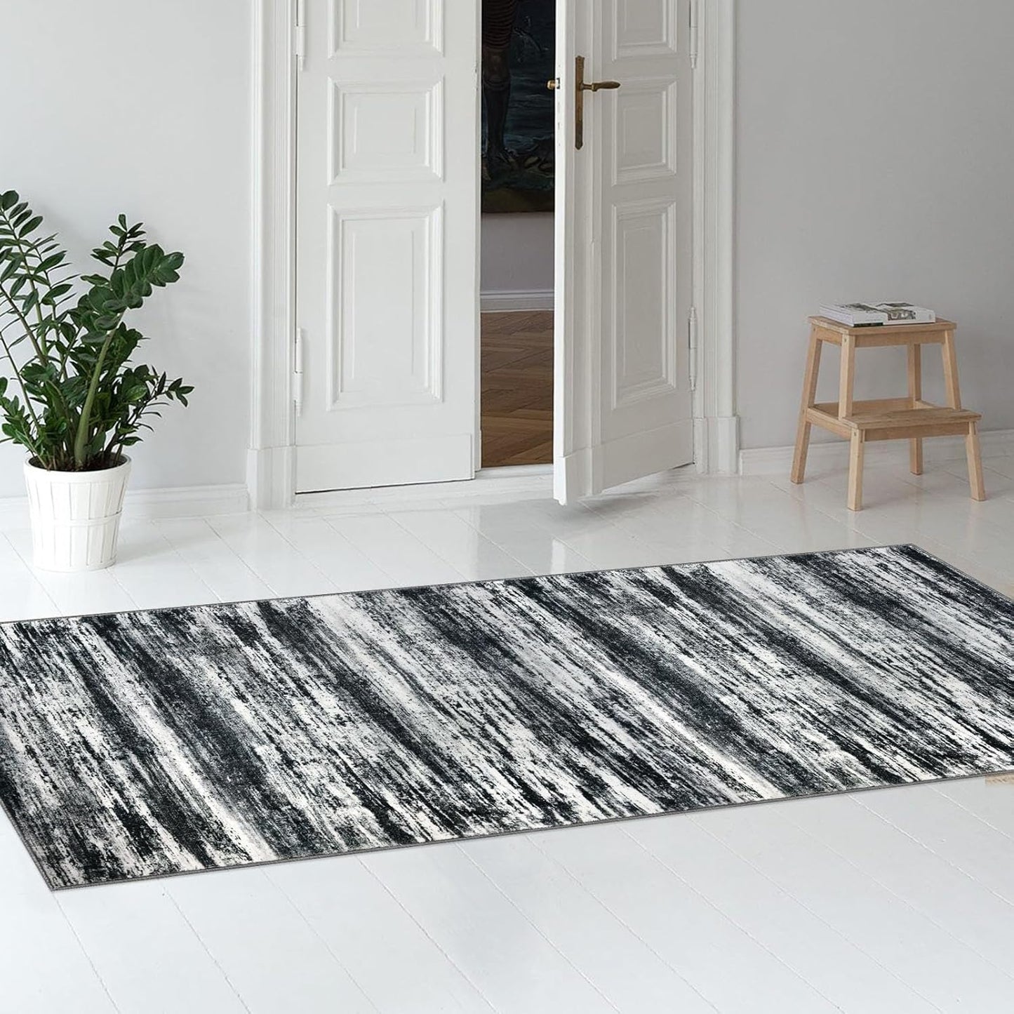 KOZYFLY Modern Abstract Kitchen Runner Rug, 2x5 Washable Non-Slip Soft Striped Carpet for Entryway, Bathroom, Laundry
