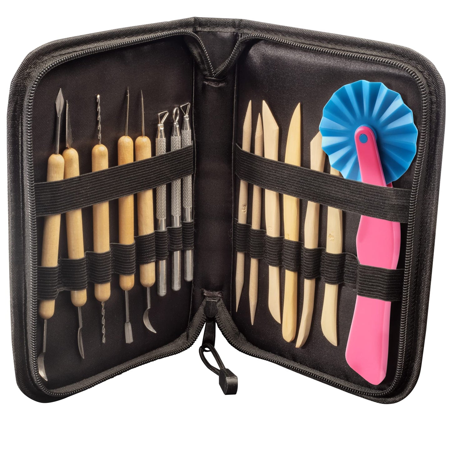 Pottery Tool Starter Kit- 15-Piece 26-Tool Beginner's Clay Ceramics Modeling Carving Sculpting Set- Arts & Crafts School Project, w Carrying Case, Birthday Gift for Kids, Gift Set for Artists