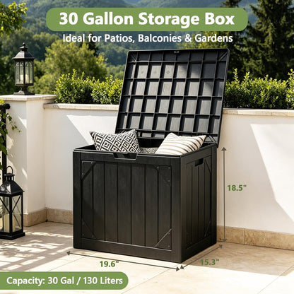 Box,30 Outdoor Storage Gallon Deck Box Outdoor Storage Bench Outside Waterproof Resin Storage Bench, Lockable Patio