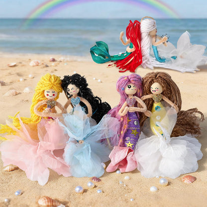 FANGCRAFTED Mermaid Princess Dolls Making Mess Free Yarn Wrapping Craft Kits, 6 Individually Packed Craft Kits for Boys Girls Age 4 5 6 7 8 9 10 11 12, Mermaid Birthday Party, Craft Supplies