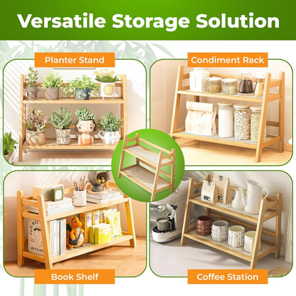 SQUISHYSOFTIES 2 Countertop Counter Wicker Look Coffee Station Organizer, Tier Bamboo Mug Holder Organizer, Kitchen