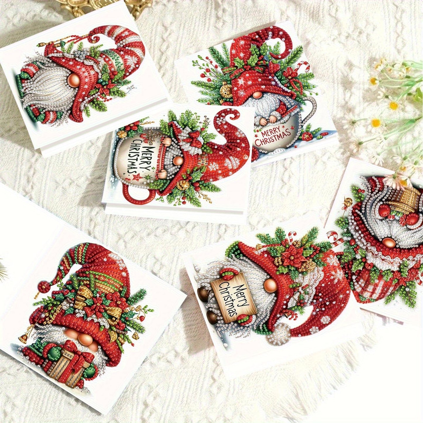 LumiCraft 6 Packs Merry Christmas Diamond Art Painting Greeting Card Kits, Gnomes Diamond Art Card with Envelope, DIY Craft Diamond Greeting Card Art Kits for Christmas