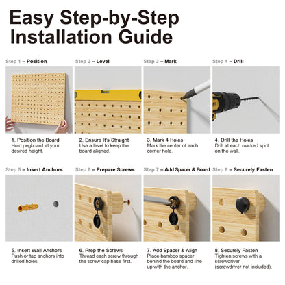 VOIMO Bamboo Peg Board, Eco-Friendly Pegboard Organizer Set with 35 Hooks – Wall Mounted Storage Rack for Kitchen, Tools, Crafts, Garage & Office – Pegboards System for Home Organization