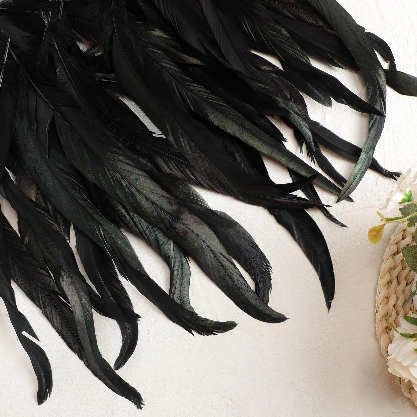 Yuxung Black Craft Feathers Bulk 100 Pcs, 12-14 Inch Long Natural Rooster Tail Feathers Party Decoration for Party Birthday Wedding DIY Crafts Costume Performances Ornaments