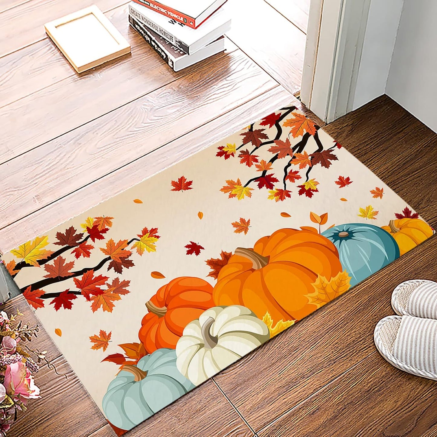 Fall Doormat Harvest Pumpkin Door Mat 18x30, Non-Slip Carpet for Thanksgiving Farm Autumn Decor