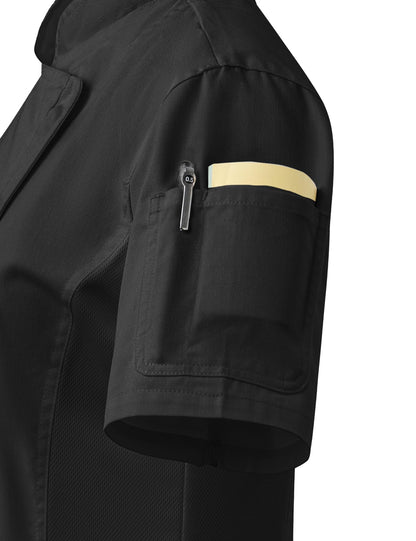 Ubon Women's Chef Coat Side Mesh Vent Zipper Chef Jacket Short Sleeve, Black 2 Pack, Medium