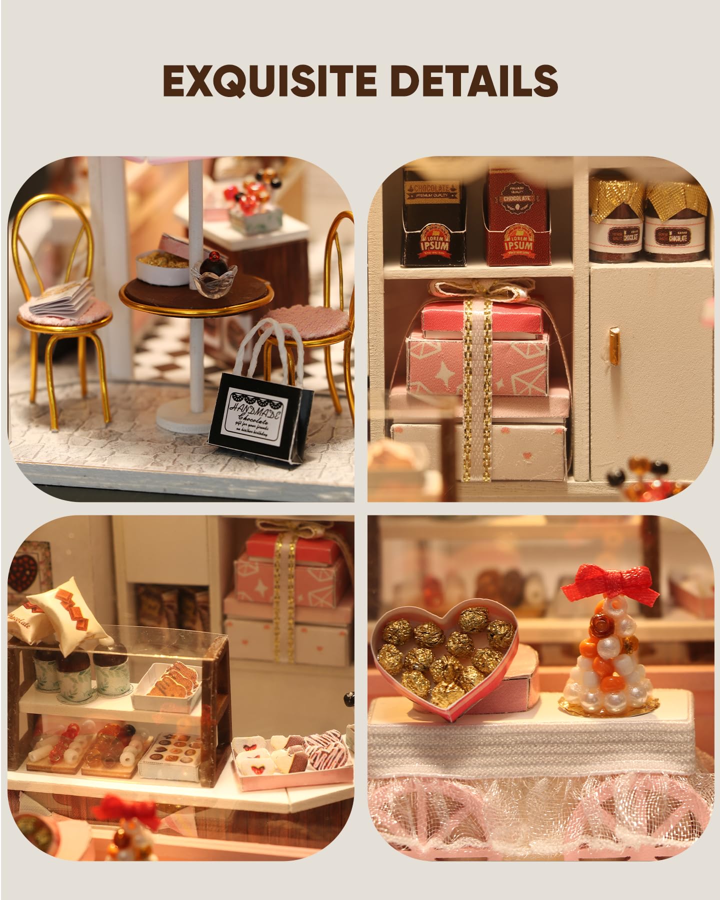 Miniature House Kit, Miniature Dollhouse for Beginners, DIY Dollhouse Kit for Adults to Build, Model Building Craft Diorama Kit, Ideal Gifts for Birthday Christmas(Chocolate Shop)