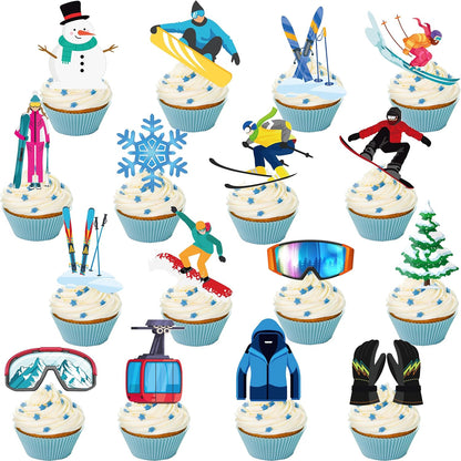 Skiennix Skiing Cupcake Toppers - 48Pcs Winter Party Decorations | Snowboard Birthday Picks