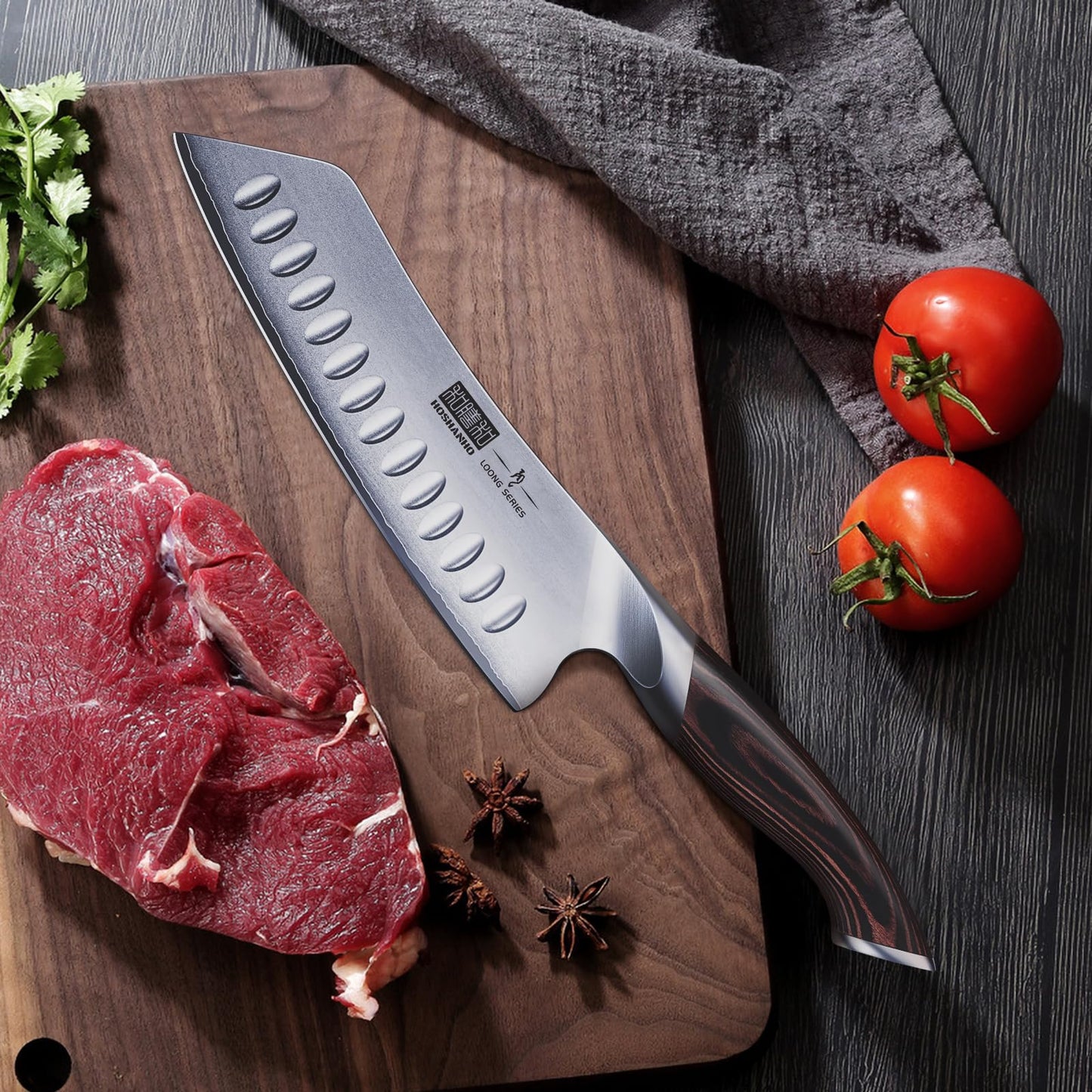 HOSHANHO 7 Inch Japanese Chef Knife, Ultra Sharp High Carbon Stainless Steel Kitchen Knife, Professional Santoku Knives with Ergonomic Pakkawood Handle
