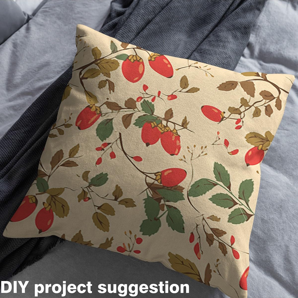 Autumn Fruits Fabric by The Yard,Farmhouse Style Wild Plants Flannel Polyester Fabric,Jungle Camping Quilting Supplies for Sewing,Botanical Plants Rustic Style DIY Crafts,2 Yards,72" L x 59" W