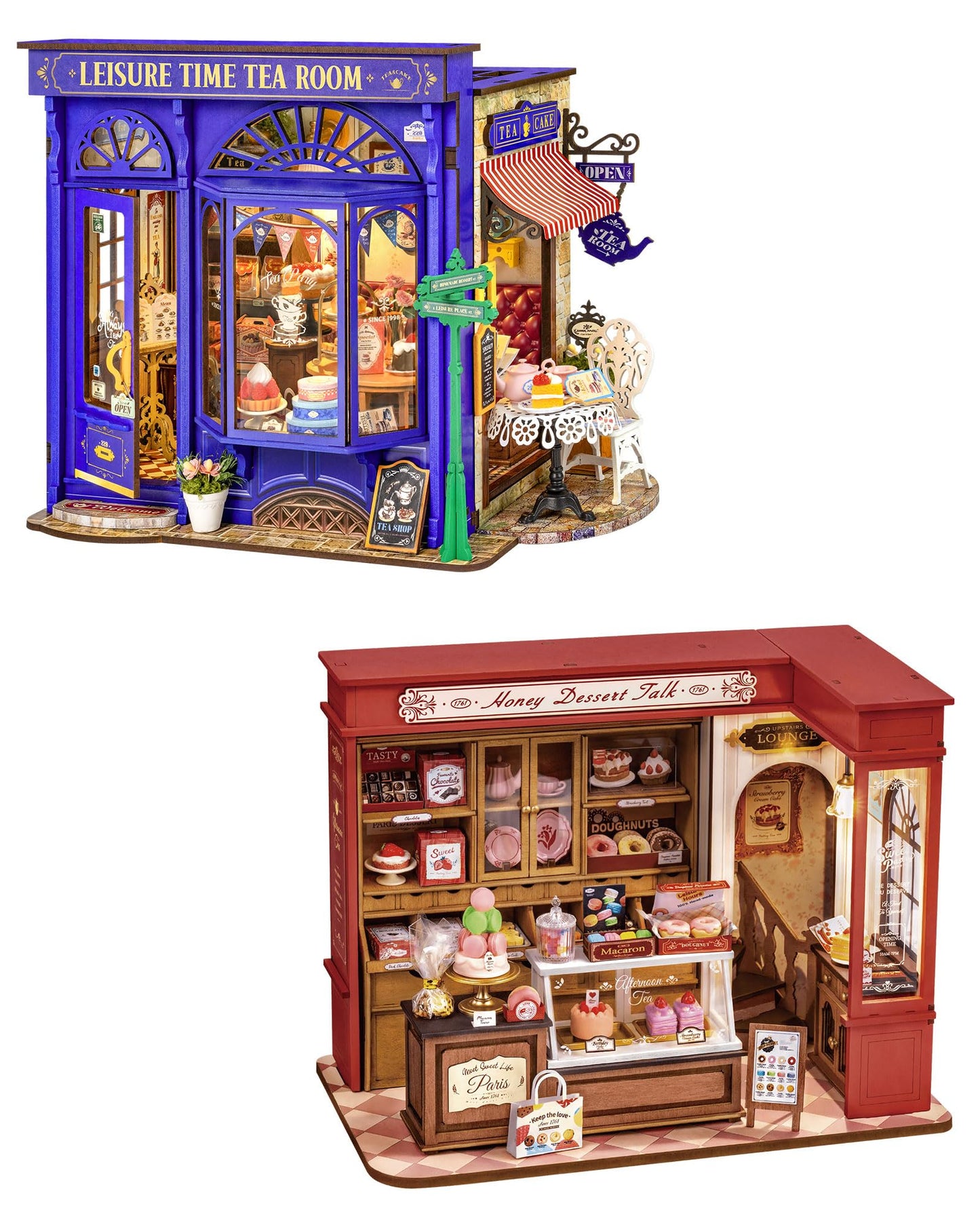 Rolife DIY Miniature House Kit Bundle - French Desset Shop & Edwardian Tea Room Booknook Kit 3D Wooden Puzzles Gift for Adults